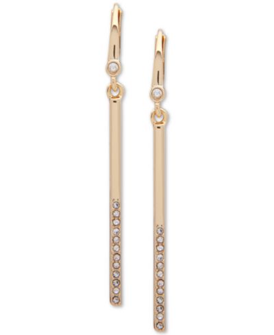 DKNY серьги-подвески Gold-Tone Half-Pavé Bar
