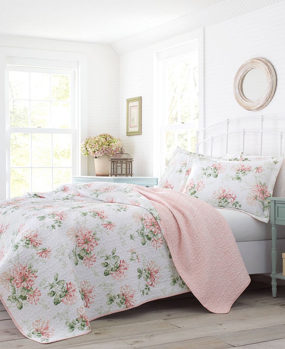 Laura Ashley Honeysuckle хлопковый двусторонний комплект покрывал, Full/Queen