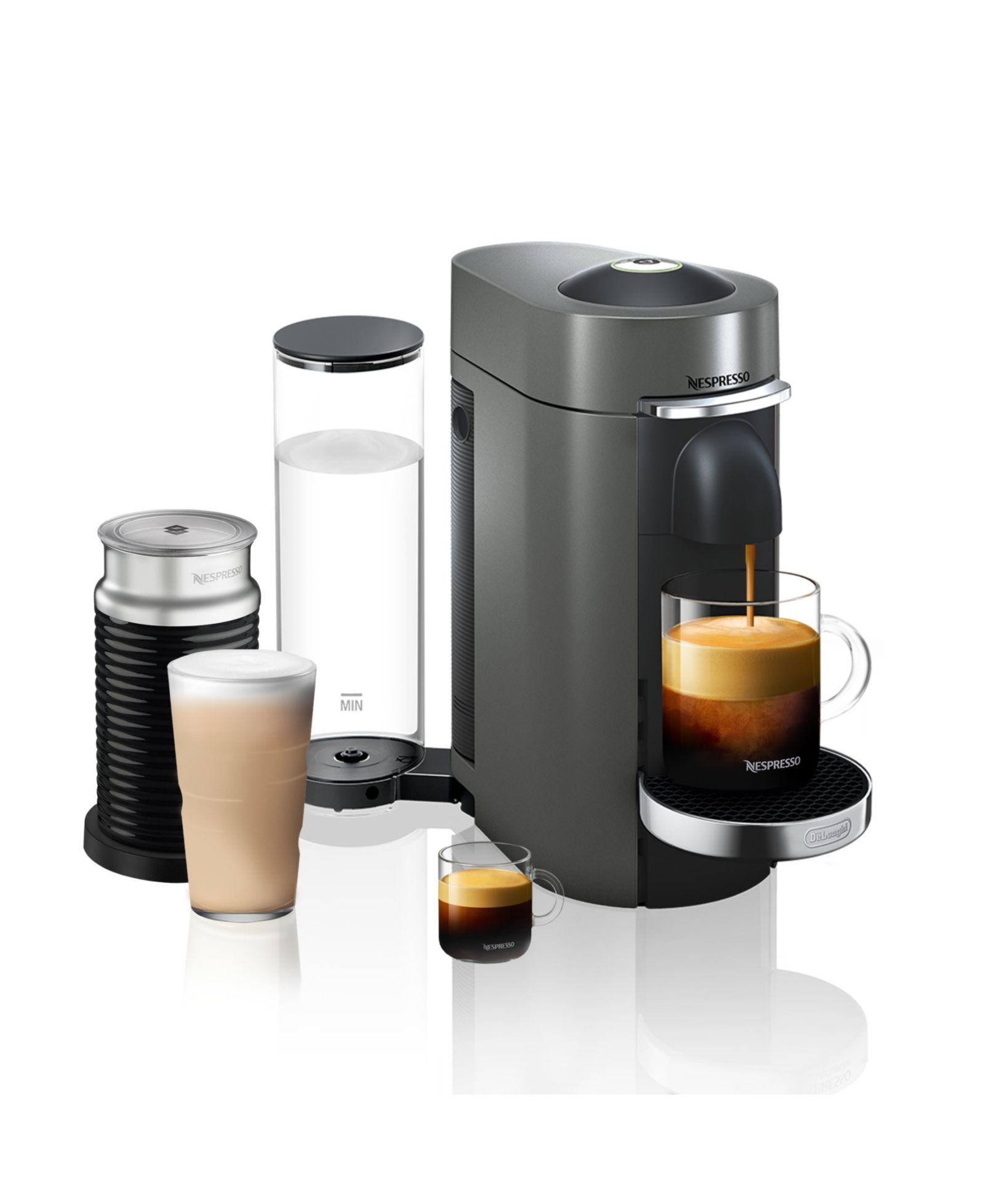 Nespresso Vertuo Plus Deluxe Coffee and Espresso Machine by De'Longhi, Titan with Aeroccino Milk Frother