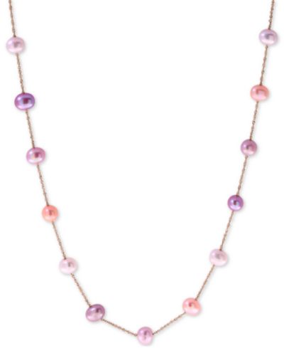 EFFY® Multicolor Cultured Freshwater Pearl (5-1/2mm) 18" Collar Necklace in 14k Rose Gold