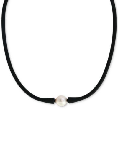 EFFY® Cultured Freshwater Pearl (11mm) Black Silicone 14" Choker Necklace (Also available in Light Blue, Turquoise or Pink)
