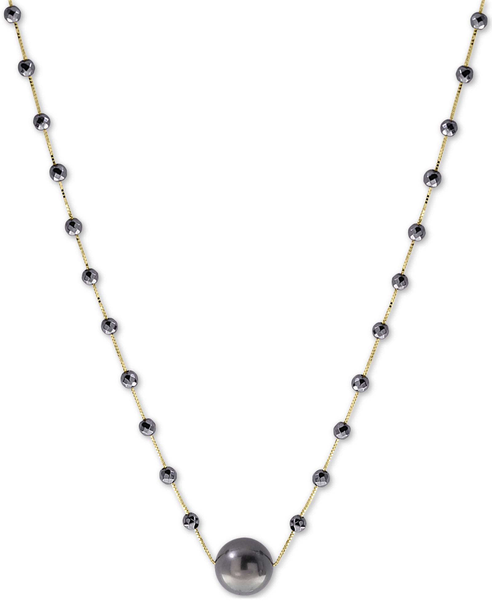 Ожерелье EFFY® Cultured Tahitian Pearl (10mm) & Hematite Bead 18" Statement в 14k Gold