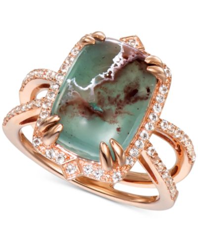 Le Vian® Peacock Aquaprase (14 x 10mm) & Vanilla Topaz (1/3 ct. t.w.) Statement Ring in 14k Rose Gold