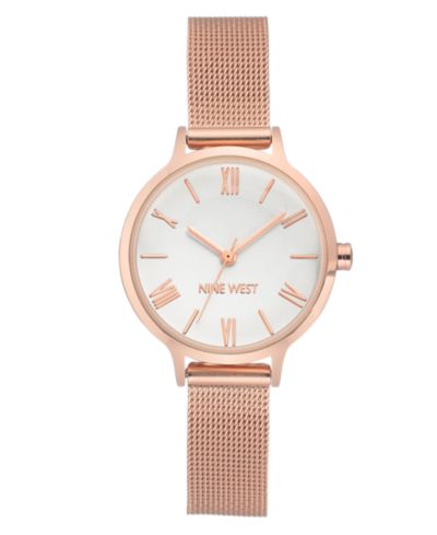 Женские часы Nine West Quartz Rose Gold-Tone Stainless Steel Mesh Band, 31mm