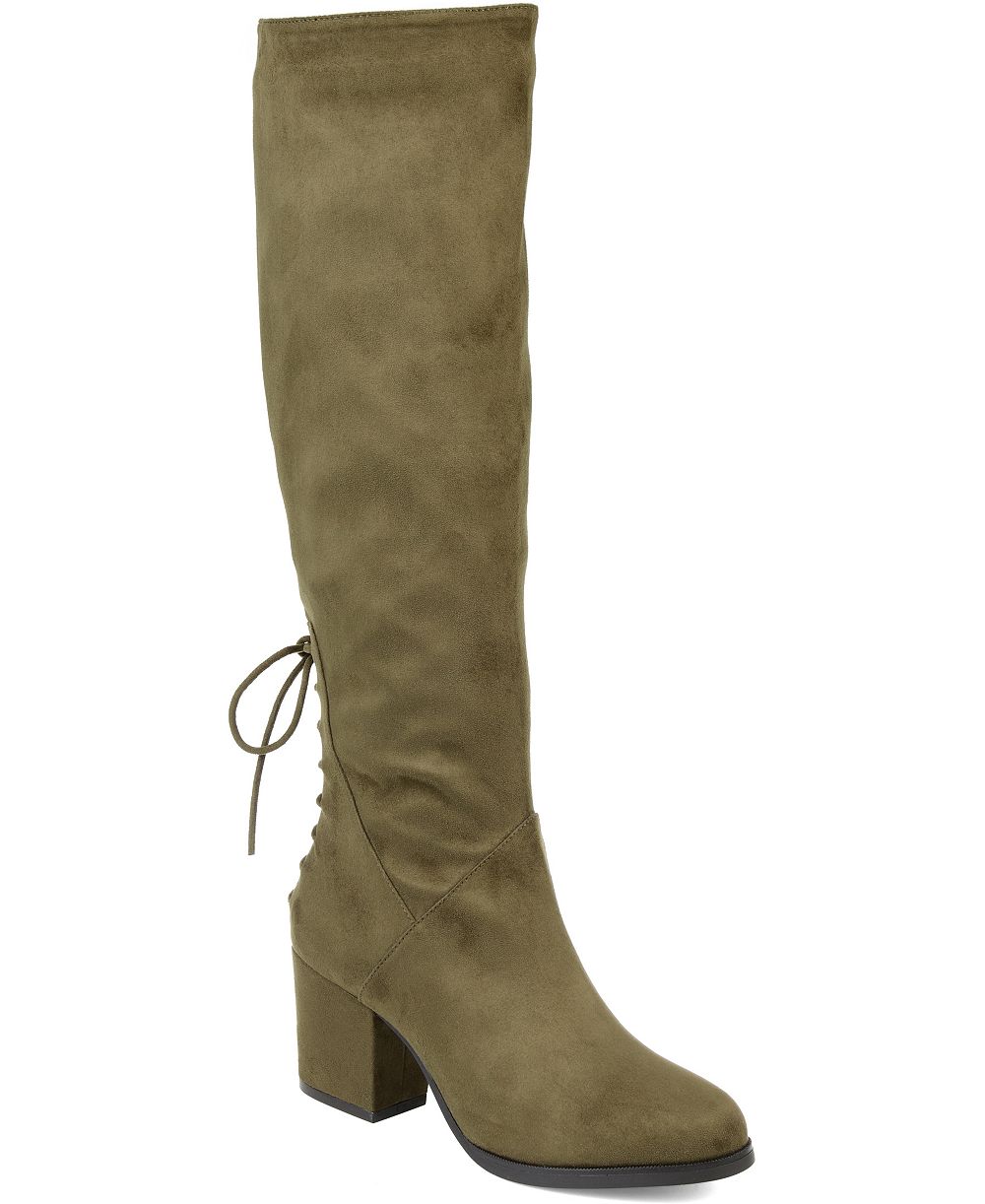 Journee Collection Women's Leeda Extra Wide Calf Lace Up Block Heel Knee High Boots