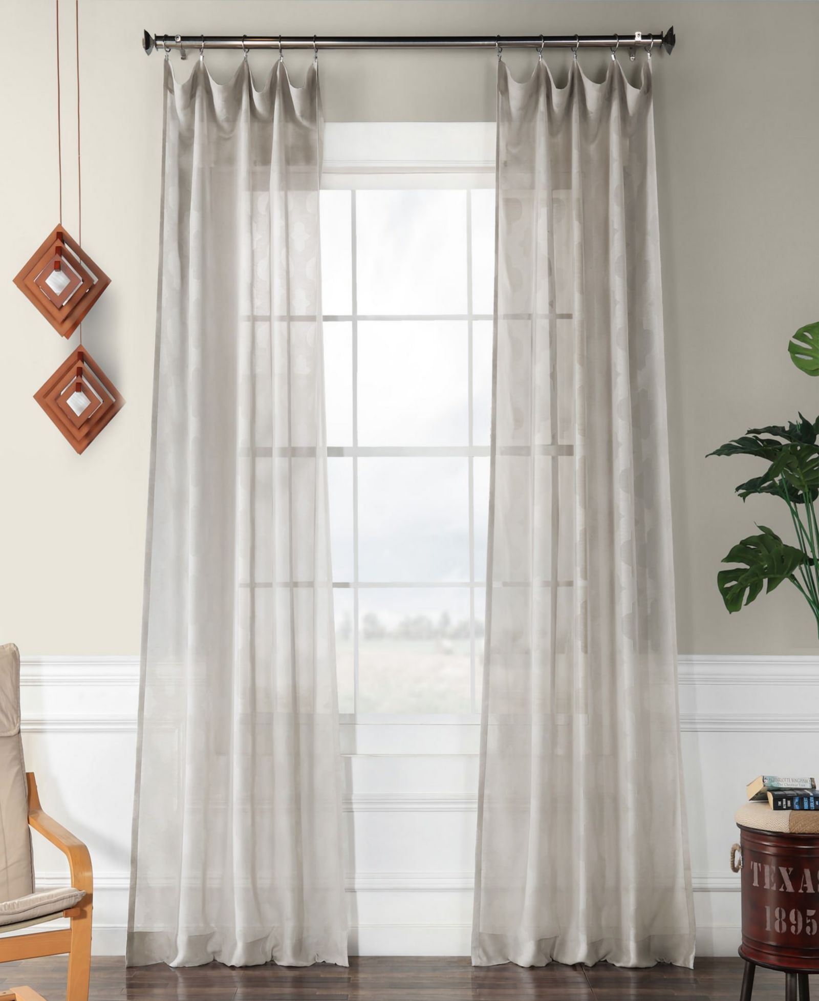 Тюль Half Price Drapes Calais Tile с геометрическим узором из искусственного льна