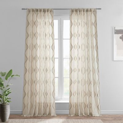 Half Price Drapes Embroidered Striped Patterned Faux Linen Sheer Curtain