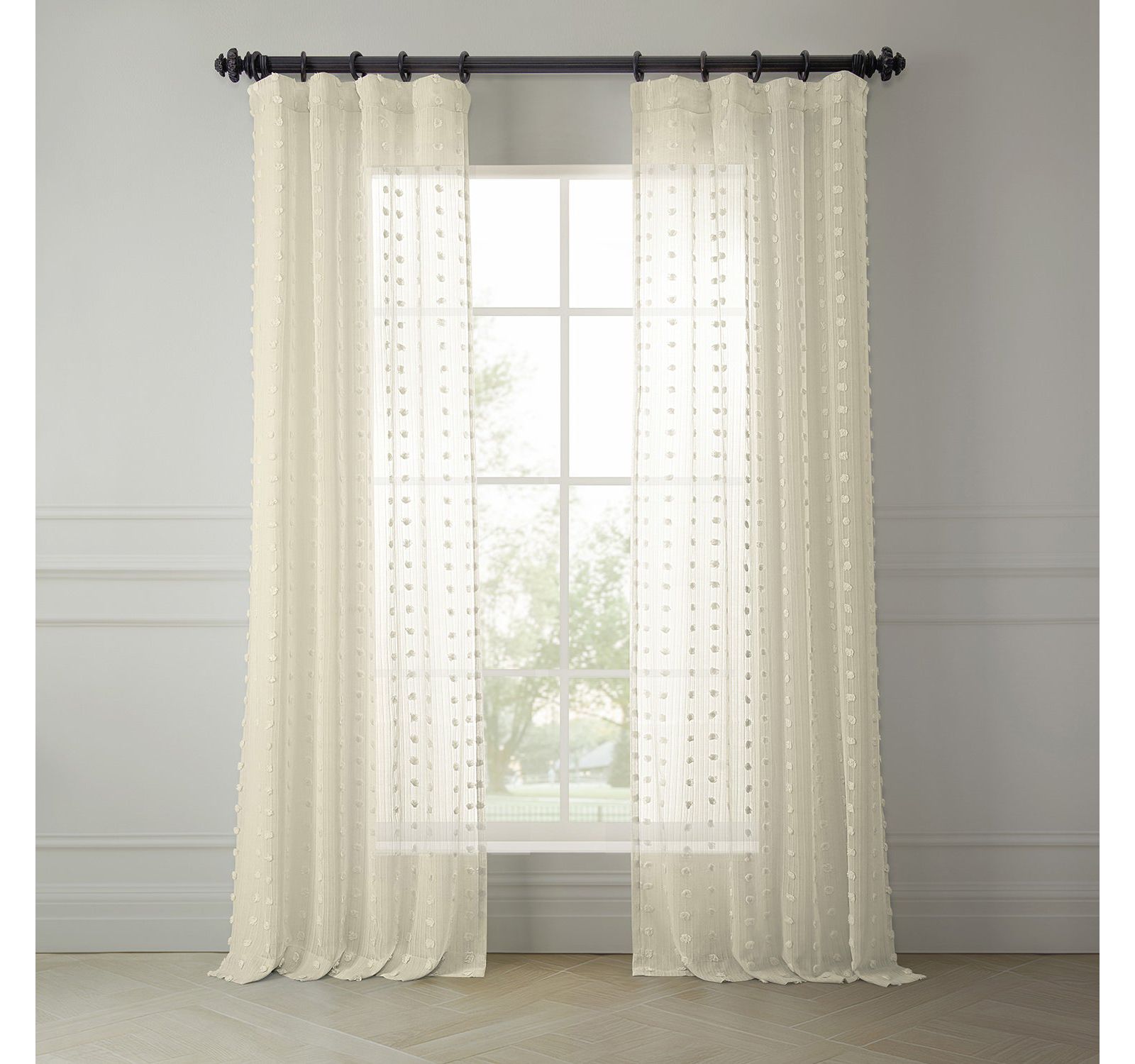 Half Price Drapes Geometric Patterned Faux Linen Sheer Curtain
