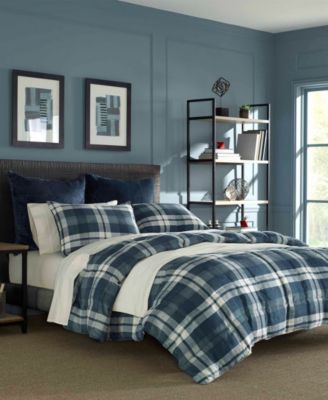Nautica Crossview Plaid Microsuede 3 Piece Comforter Set, Full/Queen
