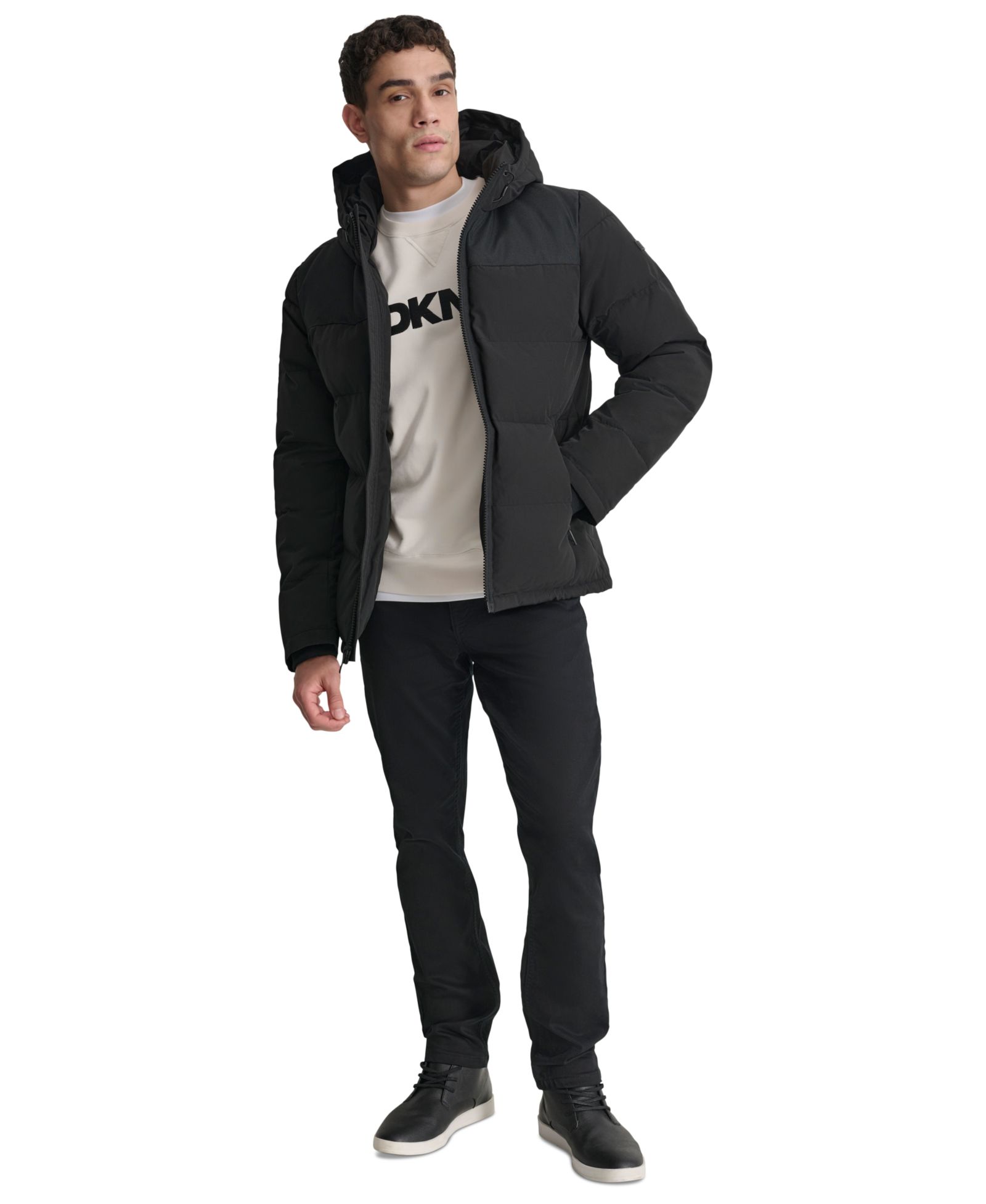 DKNY Men's Mixed-Media Puffer Coat, Created for Macy's