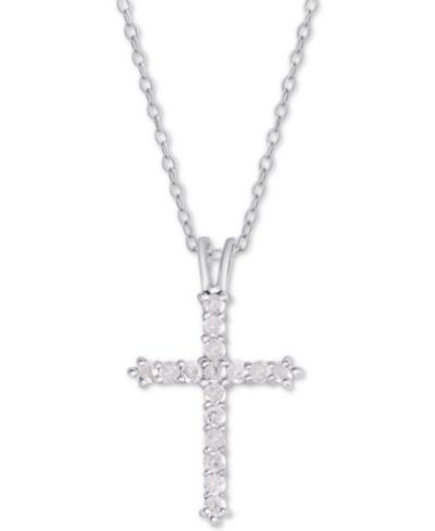 Diamond Cross Pendant Necklace (1/2 ct. t.w.) in Sterling Silver or 14k Gold-Plate Over Sterling Silver, 16" + 2" Extender