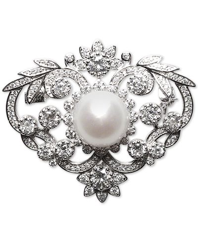 Cultured Freshwater Pearl (12mm) & Cubic Zirconia Pin in Sterling Silver