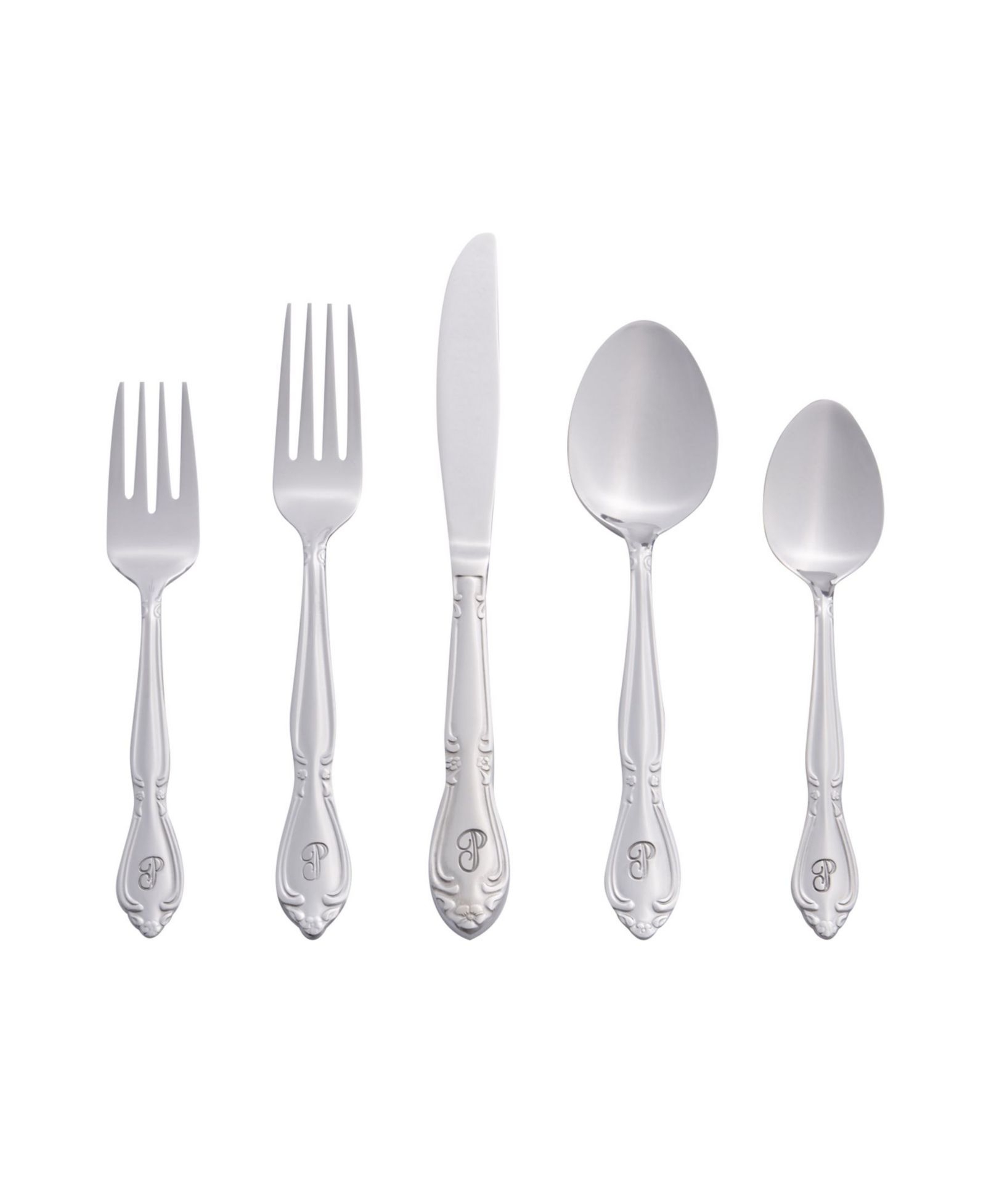 Riverridge Rose 46 Piece Monogrammed Flatware Set - P, Service for 8