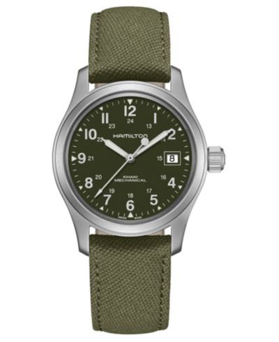 Мужские часы Hamilton Unisex Swiss Mechanical Khaki Field Green Canvas Strap 38mm