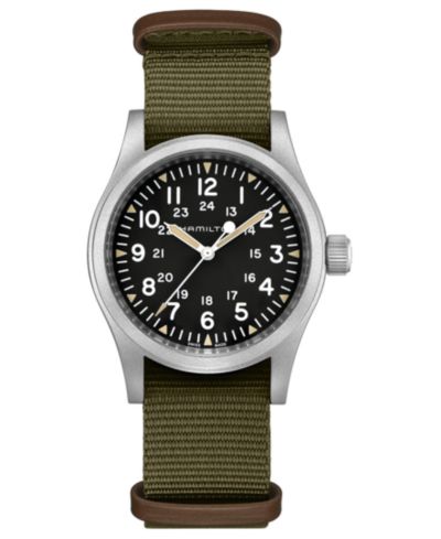 Часы Hamilton Unisex Swiss Mechanical Khaki Field Green Nato Fabric Strap, 38mm