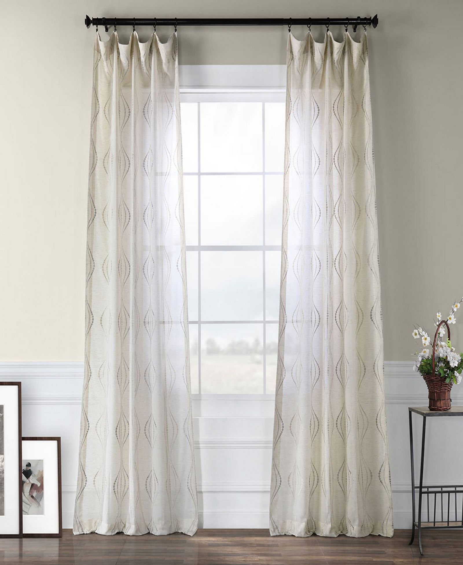 Полупрозрачная тюлевая занавеска Half Price Drapes Embroidered Striped Patterned Faux Linen Sheer Curtain