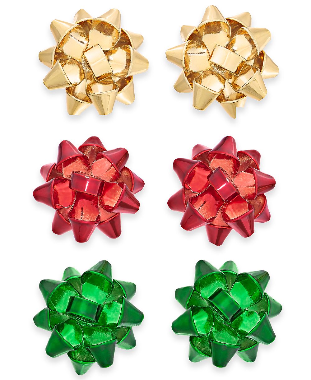 Серьги-гвоздики Holiday Lane Multi-Tone 3-Pc. Set Bow