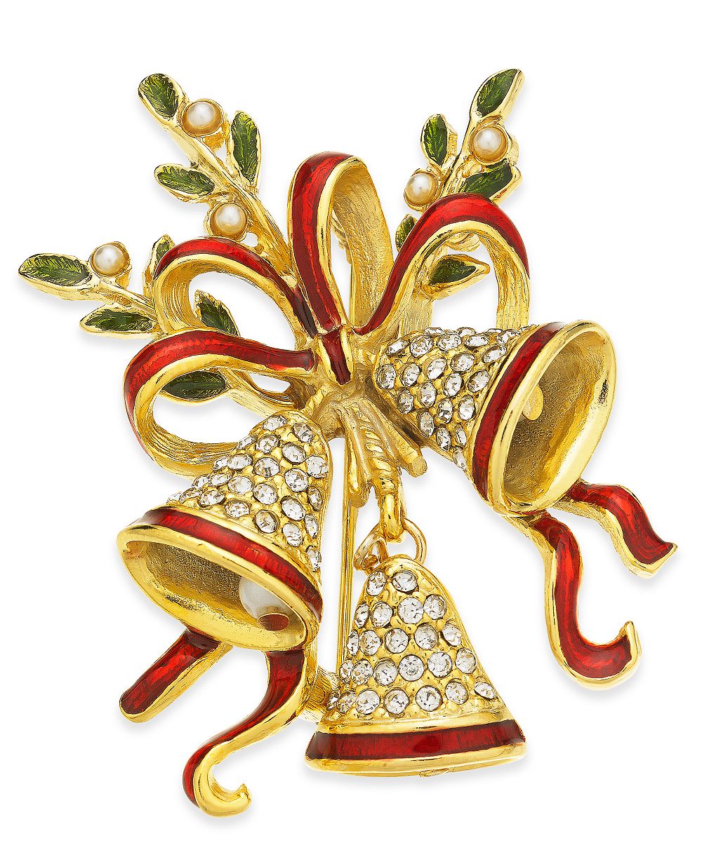 Брошь Holiday Lane Gold-Tone Crystal & Imitation Pearl Triple Bell