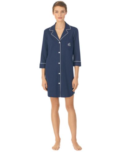 Lauren Ralph Lauren, трикотажная ночная рубашка с воротником-стойкой из хлопка