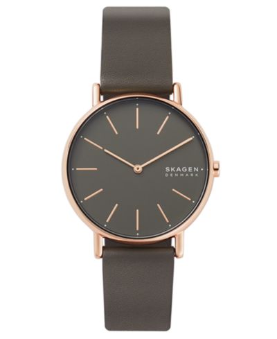 Skagen Women's Signatur Charcoal Leather Strap Watch 38mm
