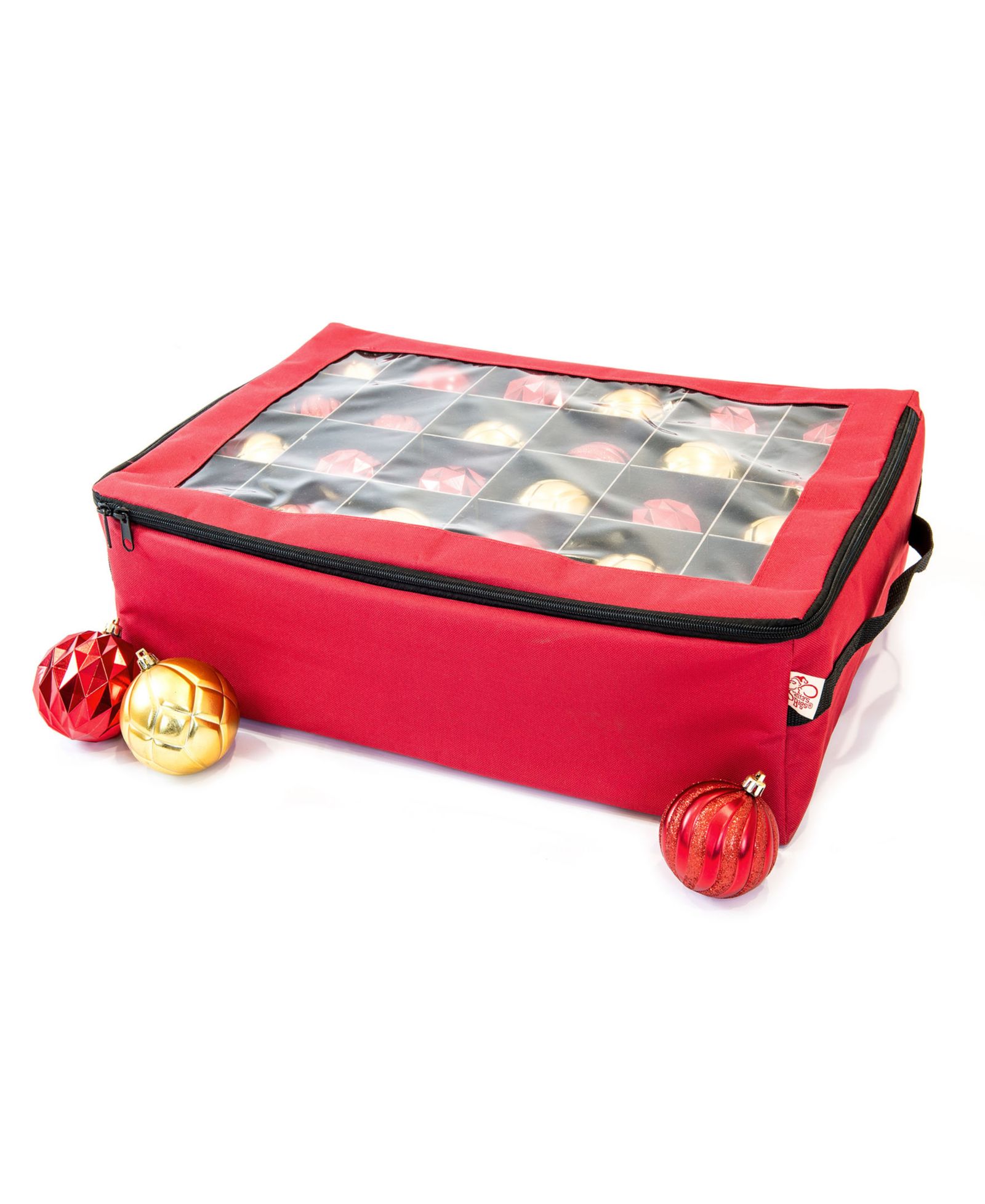 Santa's Bag 2 Tray Christmas Ornament Storage Box with Clear Lid