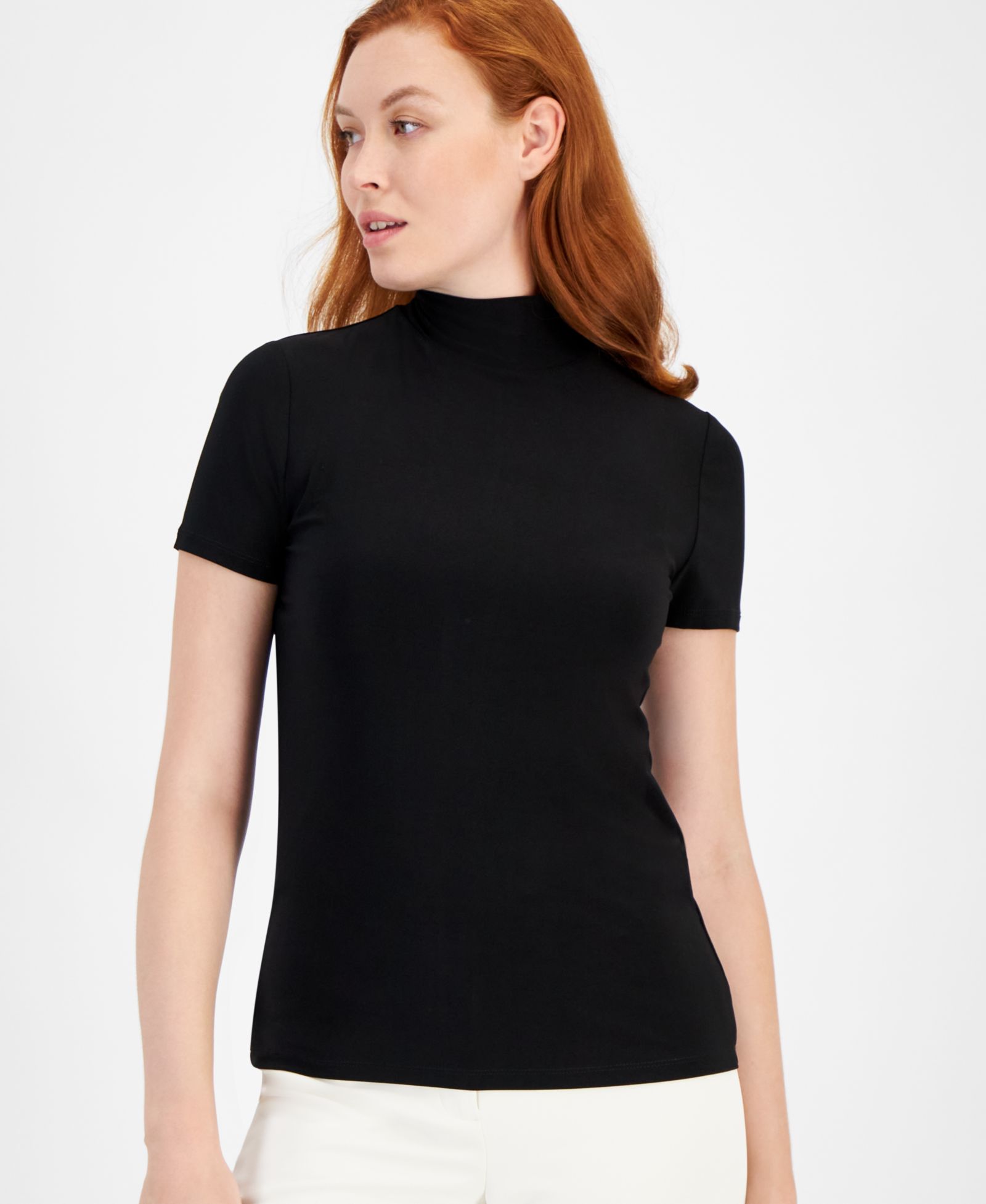 Anne Klein Women's Short-Sleeve Mock-Neck Top
