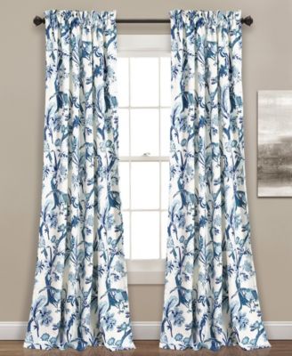 Dolores Light Filtering Floral Bird Print Toile Window Panels, Pair, 52" W x 95" L