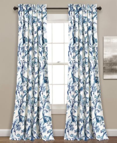 Lush Decor Dolores Light Filtering Curtains, Pair, Toile Floral Bird Print for Grandmillennial & French Country Decor
