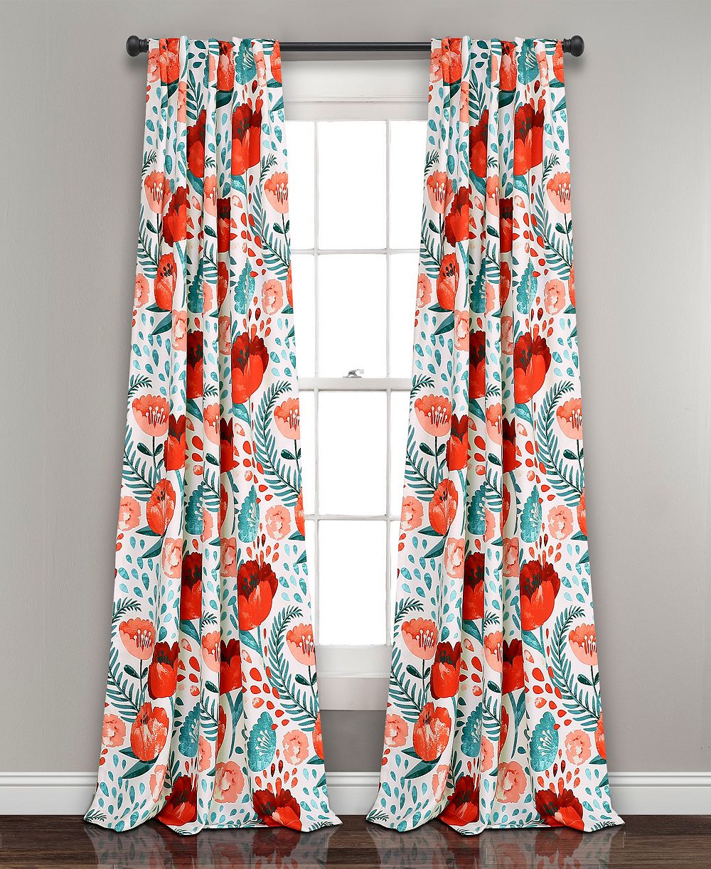 Lush Decor Poppy Garden Room Darkening Window Curtain Panels Pair 52"W x 95"L - Floral Curtains for Living Room - Bedroom Curtains Cottage