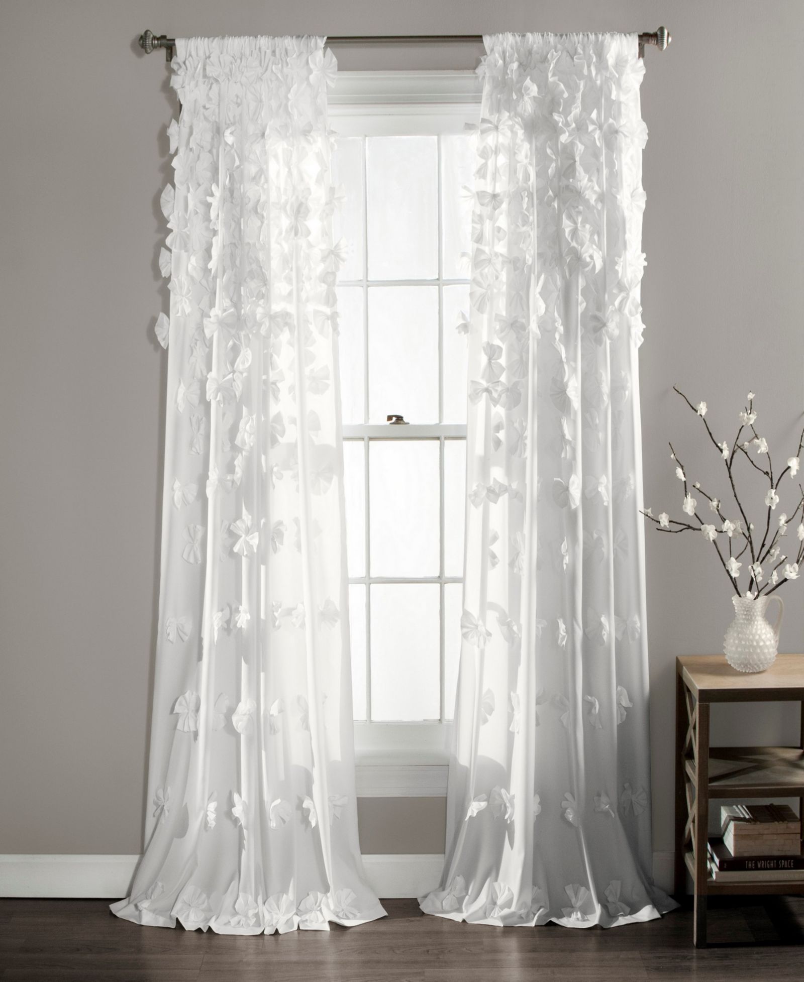 Lush Decor Riley Light Filtering Window Curtain Panel, Single Cute Curtains for Bedroom - Bow Decor