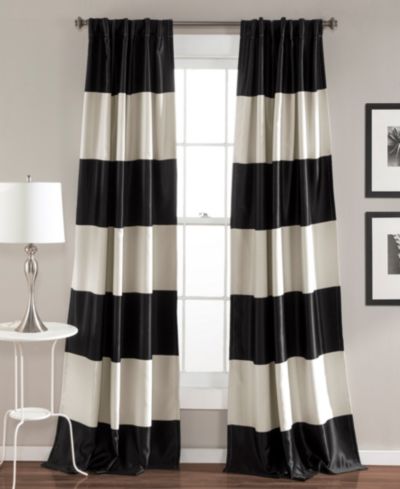 Lush Decor Montego Stripe Light Filtering Window Curtain Panels Pair 52"W x 84"L Black - Black Curtains for Bedroom