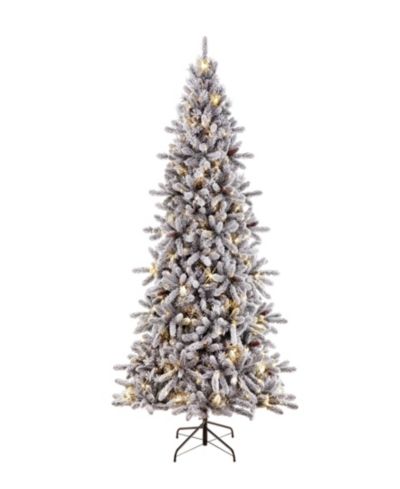 Puleo 6.5FT Pre-Lit Flocked Birmingham Fir Artificial Christmas Tree