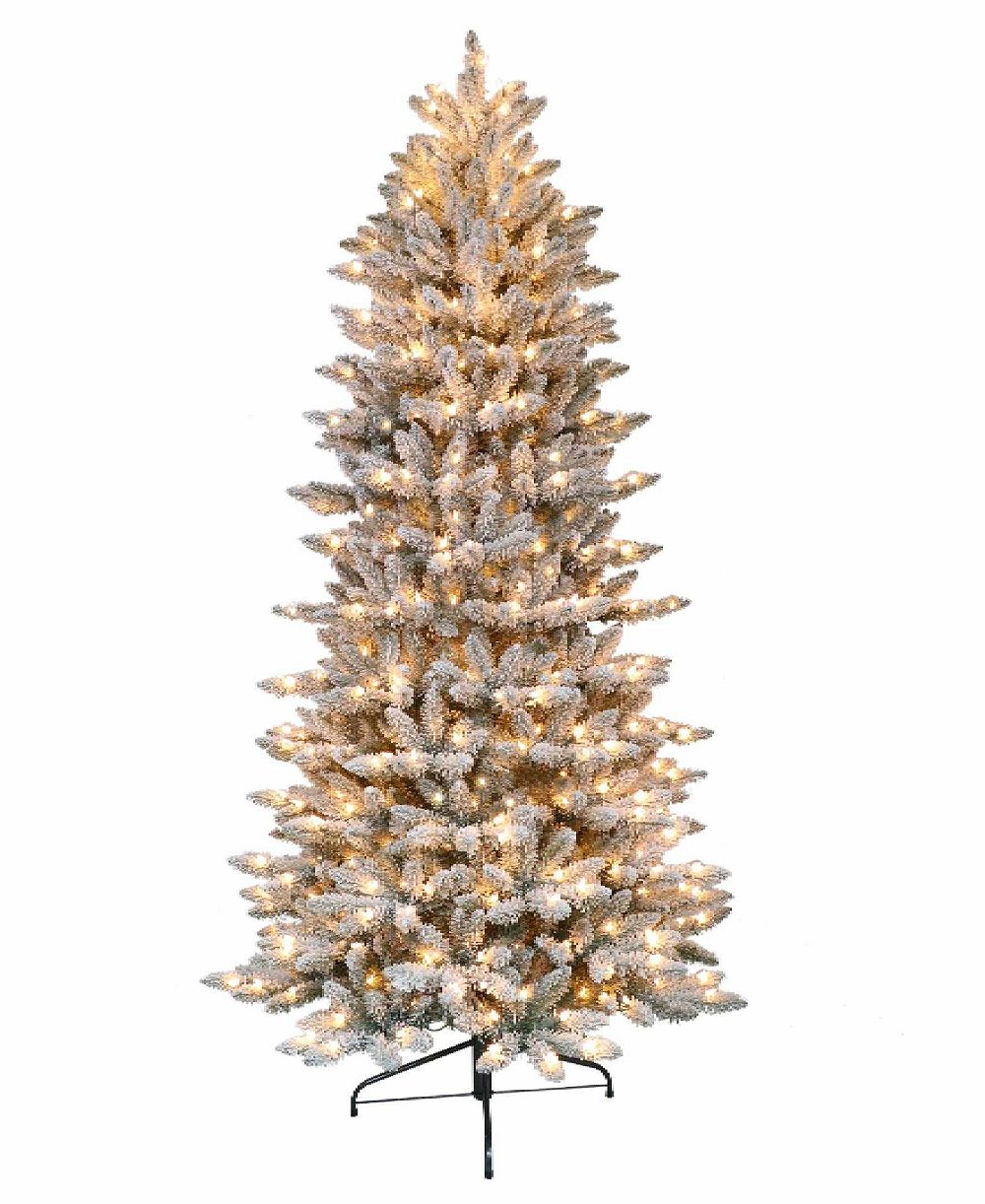 Puleo 7.5FT  Pre-Lit Flocked Slim Fraser Fir Artificial Christmas Tree