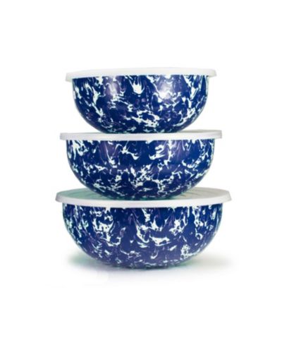 Golden Rabbit Cobalt Swirl Enamelware Collection Mixing Bowls, Set of 3
