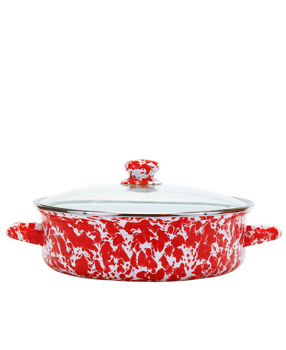 Golden Rabbit Red Swirl Enamelware Collection 5 Quart Saute Pan