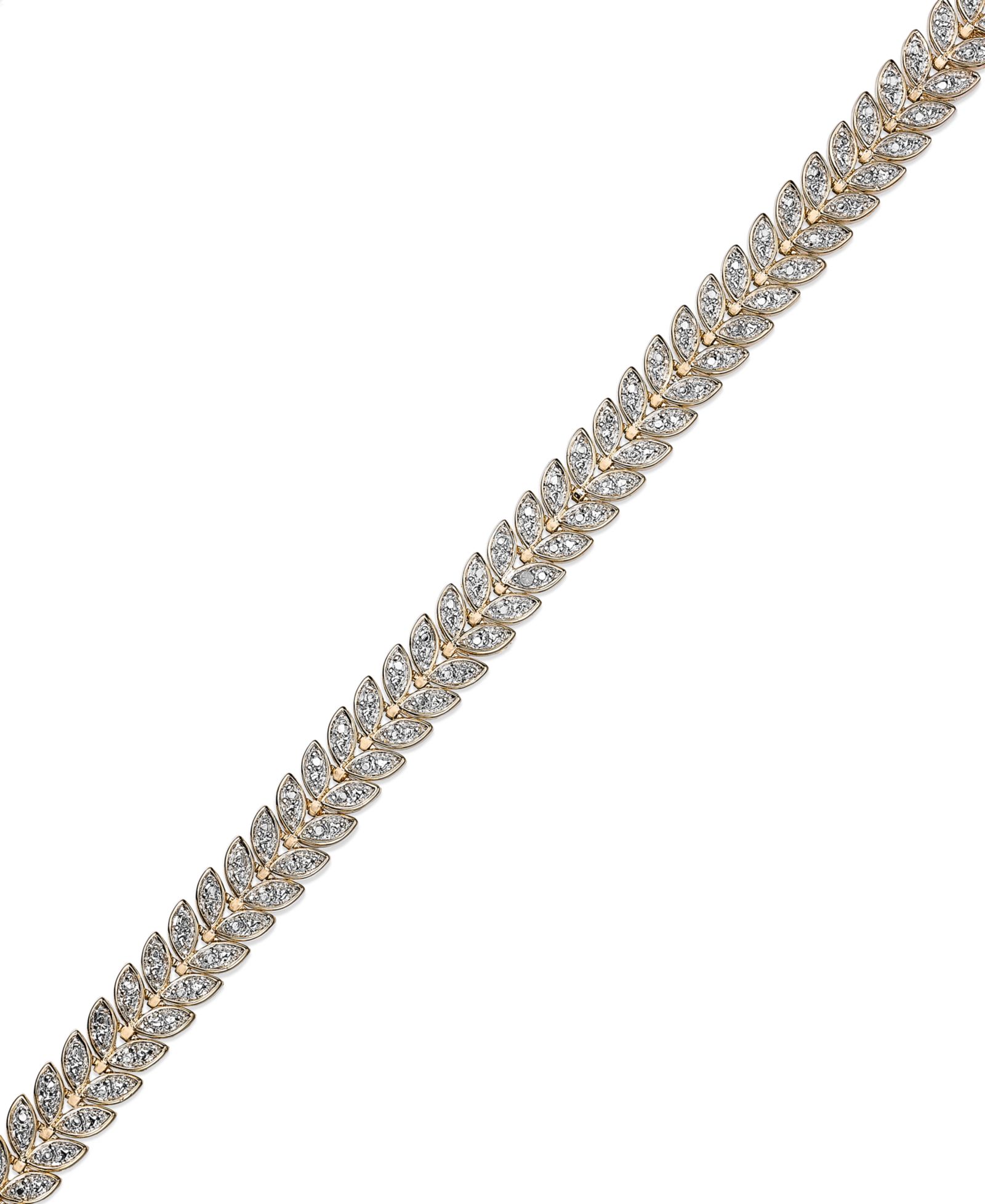 Diamond Accent Leaf Bracelet in 18k Gold over Sterling Silver-Plated Brass