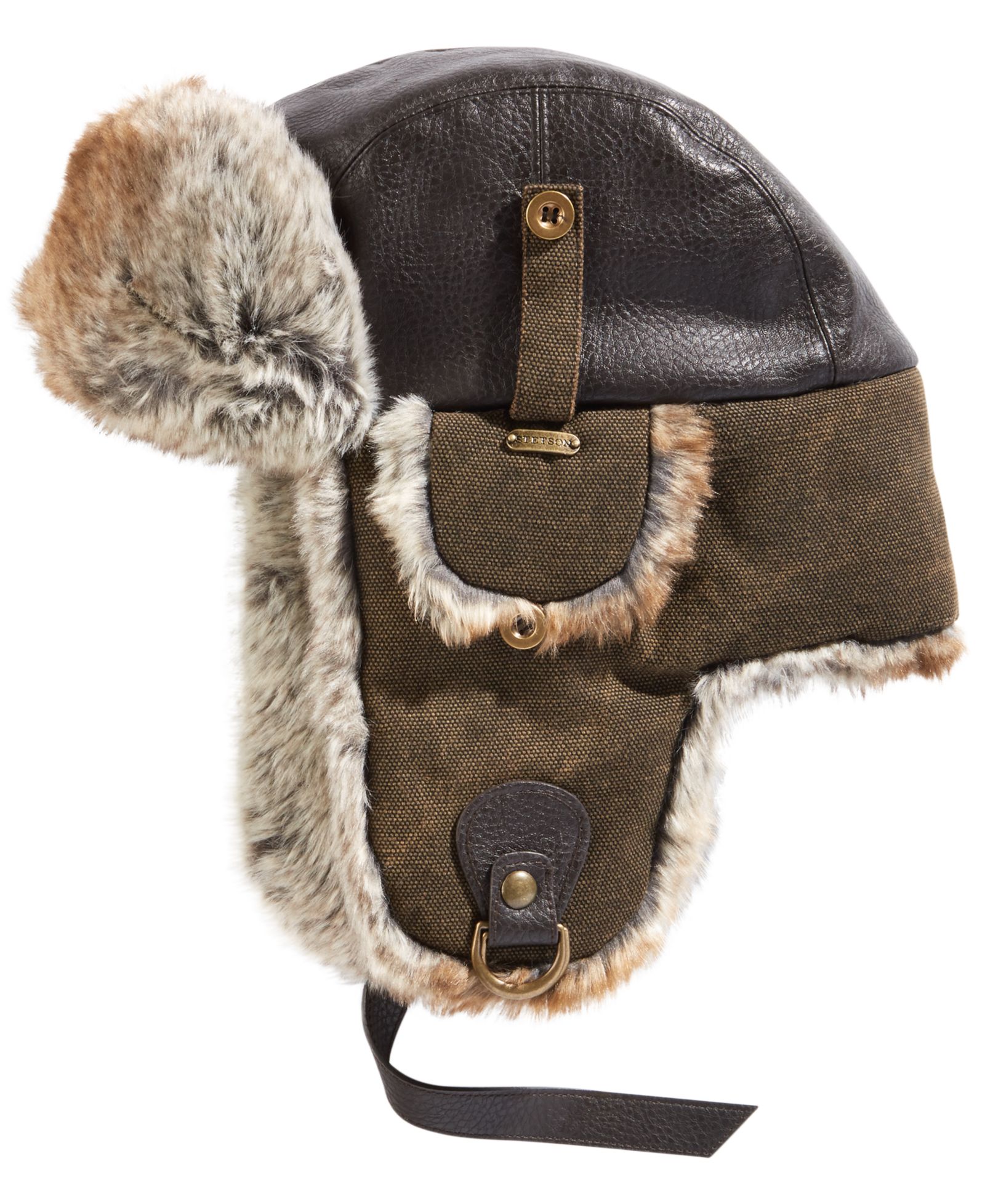 Scala Men's Canvas Faux-Leather Trapper Hat