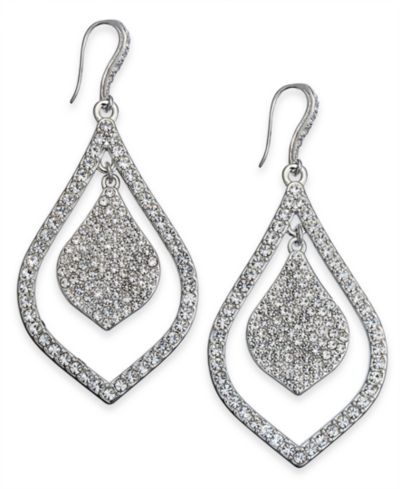 Серьги I.N.C. International Concepts Silver-Tone Crystal Pavé Double Teardrop Drop