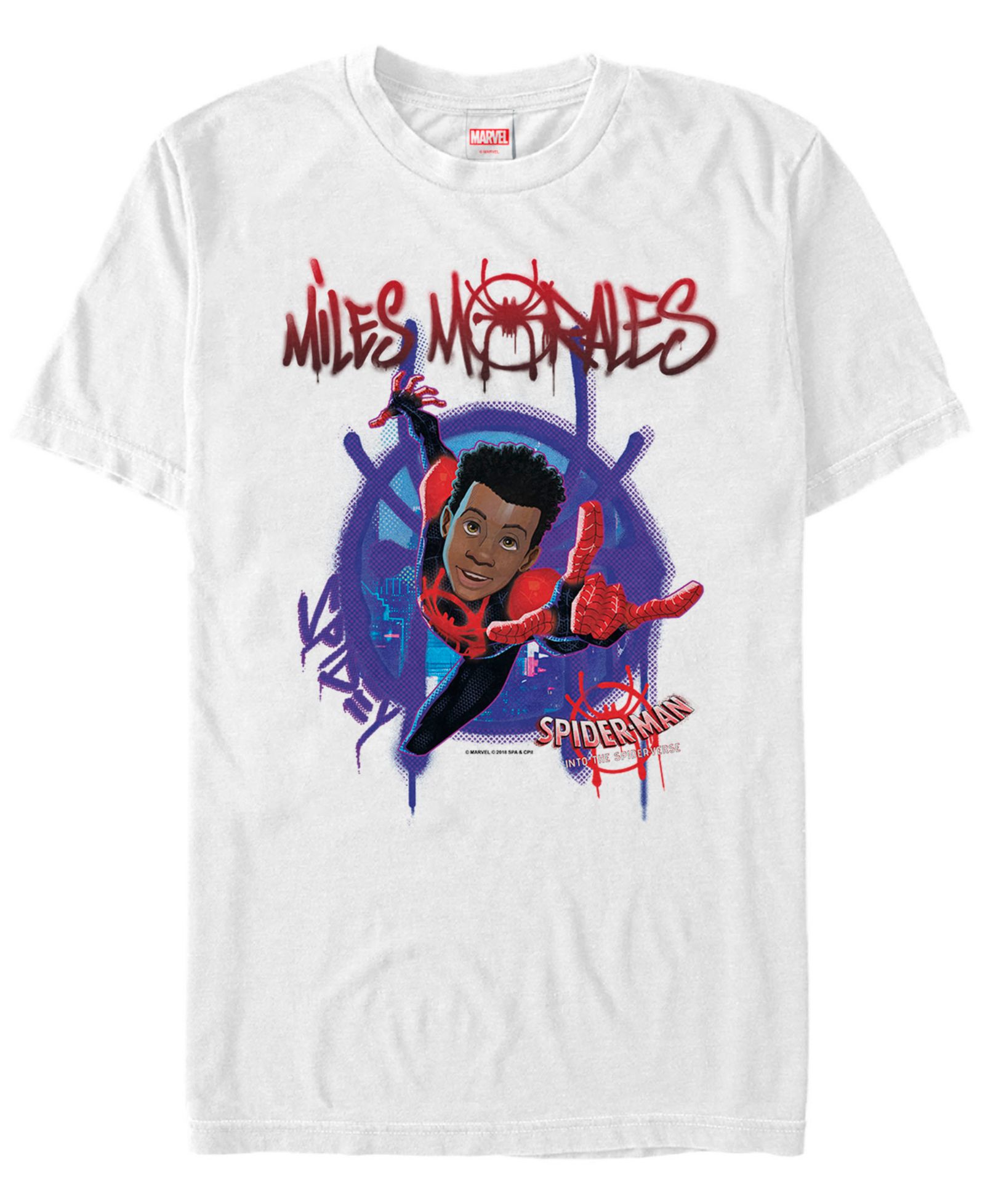 Marvel Men's Spider-Man Into The Spiderverse Miles Morales Graffiti Logo Short Sleeve T-Shirt