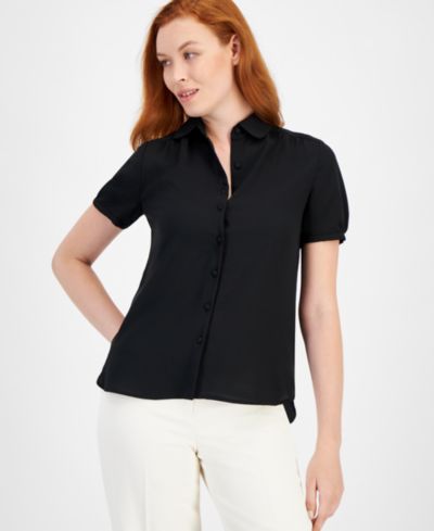 Anne Klein Women's Cap-Sleeve Button-Up Blouse