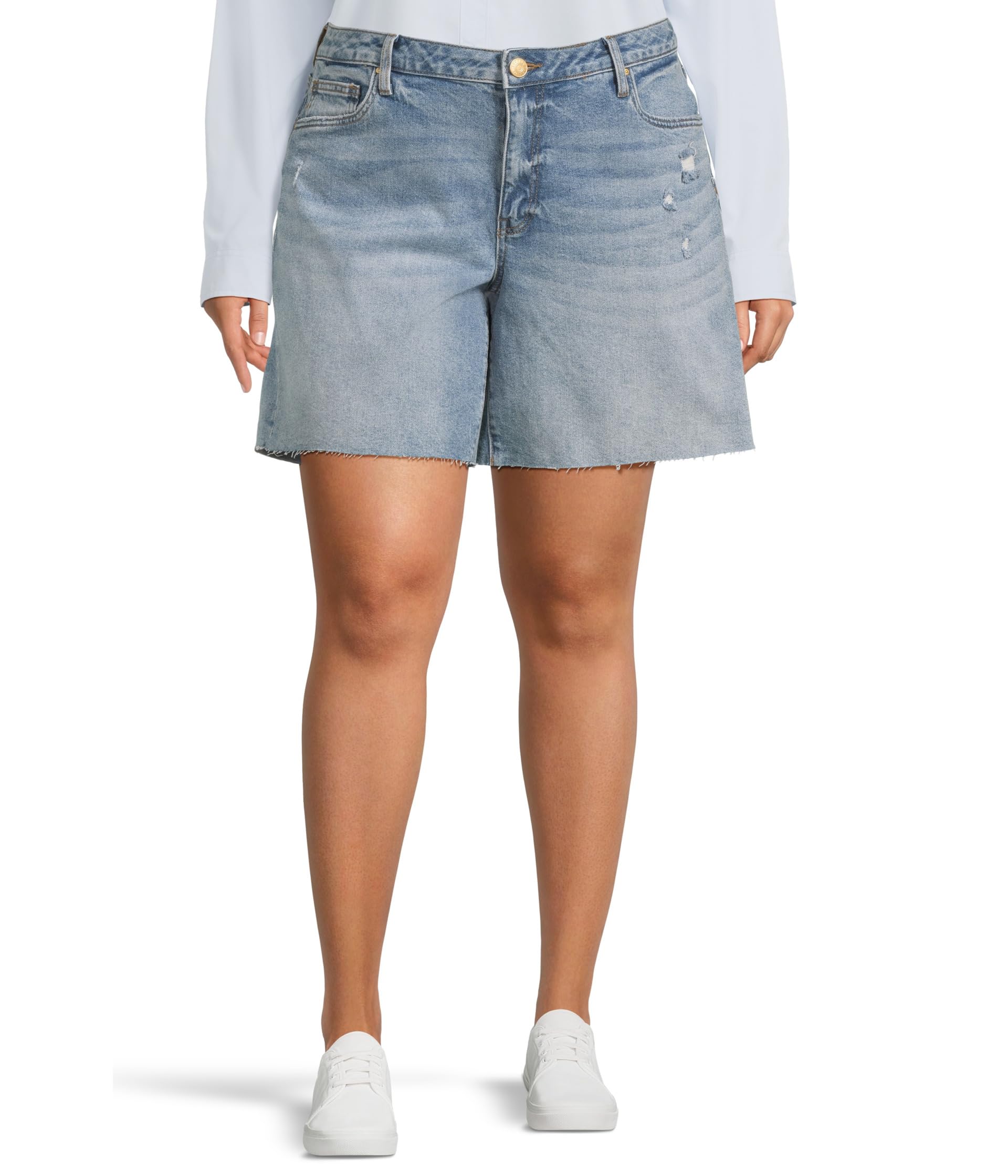 Plus Size Hailey High Rise Long Bermuda-Basic Raw Hem