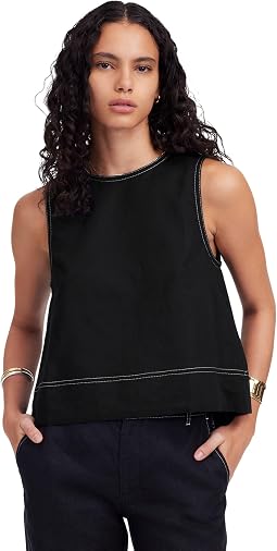 Embroidered Shell Top in 100% Linen