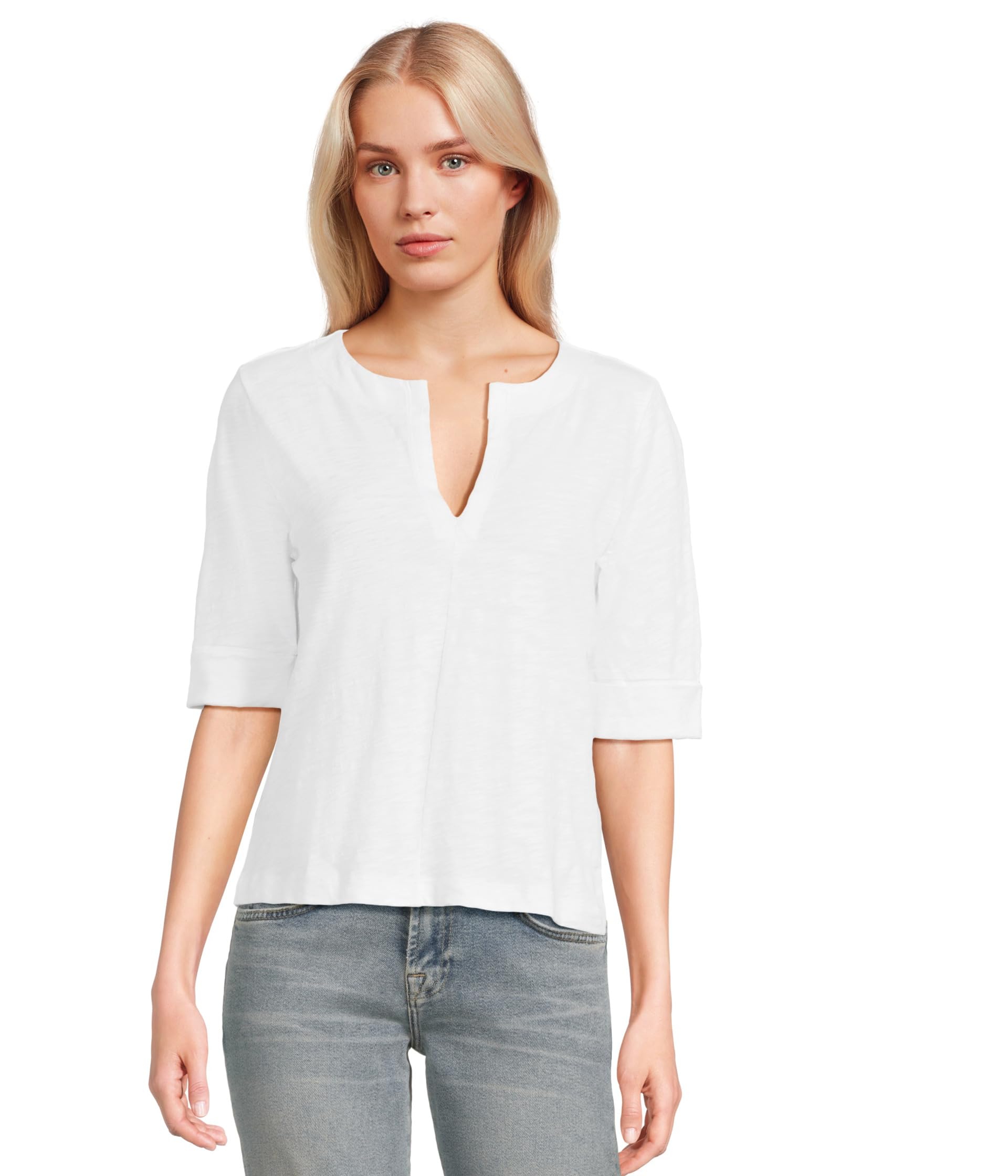 Топ Lilla P Cuffed Sleeve Split Neck