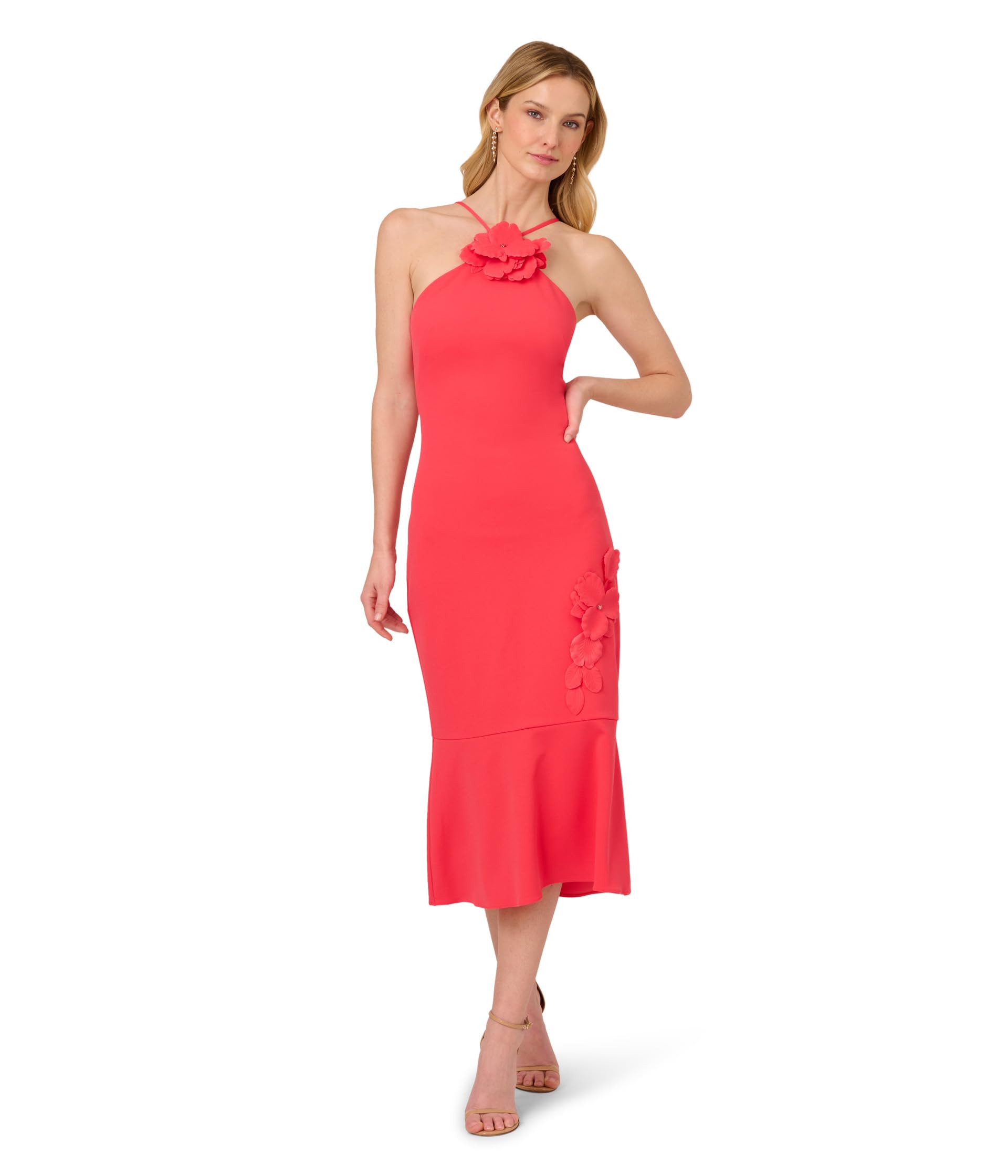 3d Flower Halter Midi Dress