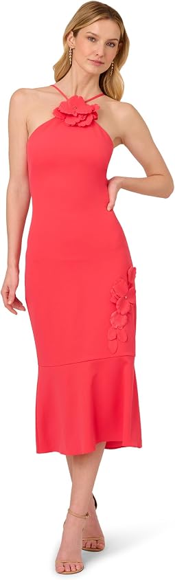 3d Flower Halter Midi Dress