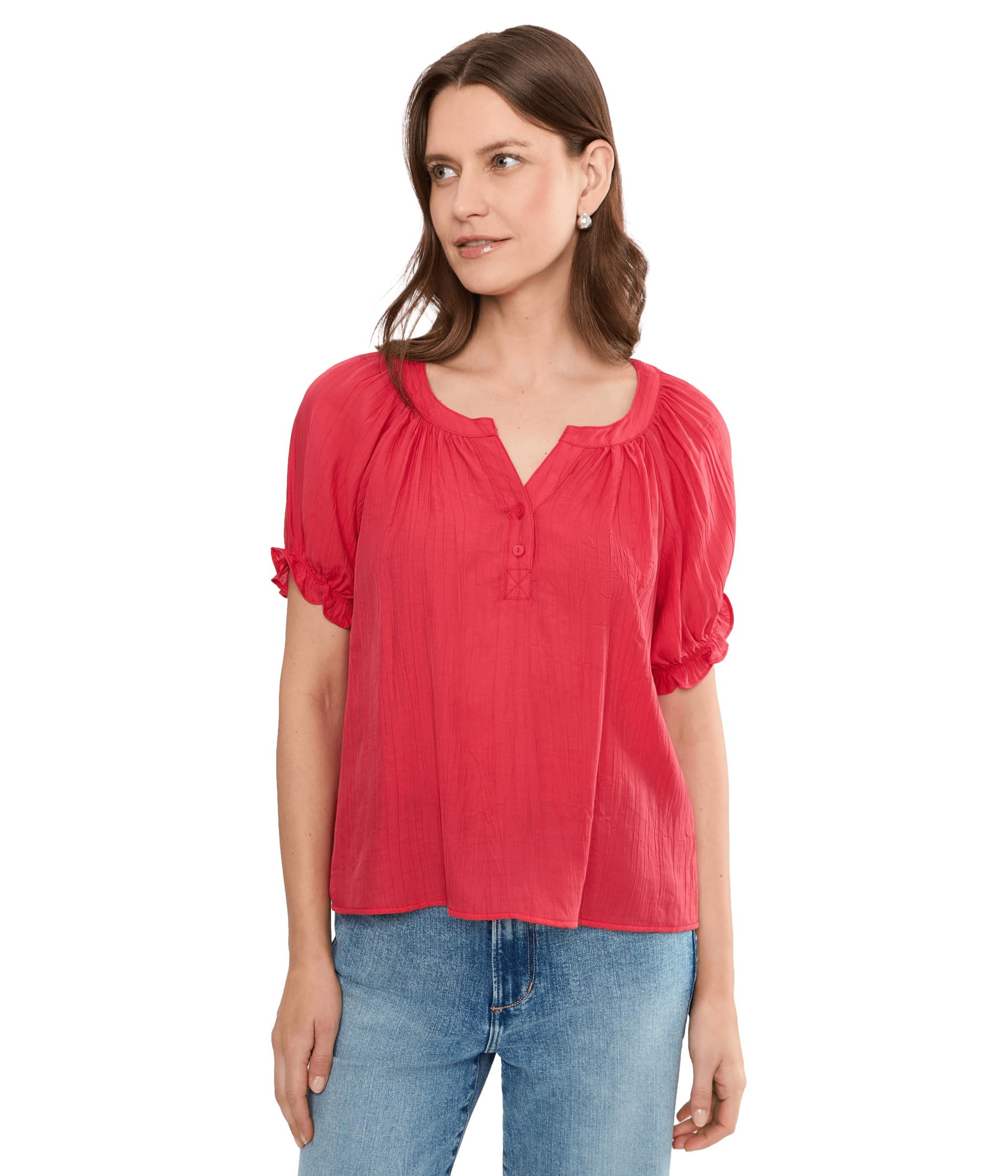 Short Sleeve 1/2 Placket Woven Blouse