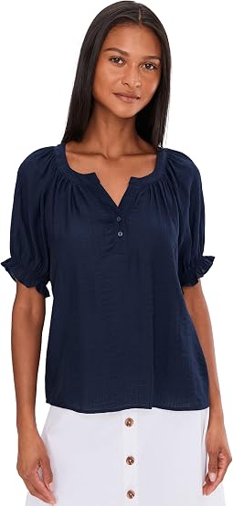 Short Sleeve 1/2 Placket Woven Blouse