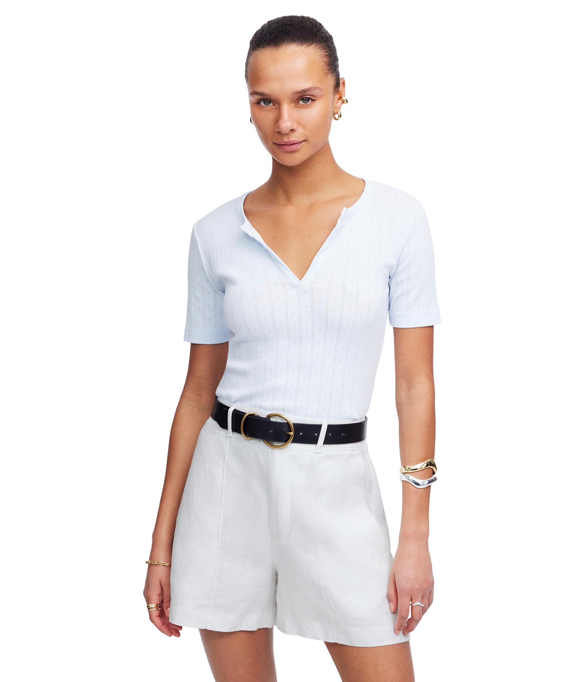 Pintuck High Waist Linen Shorts - Maldive