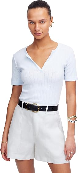 Pintuck High Waist Linen Shorts - Maldive