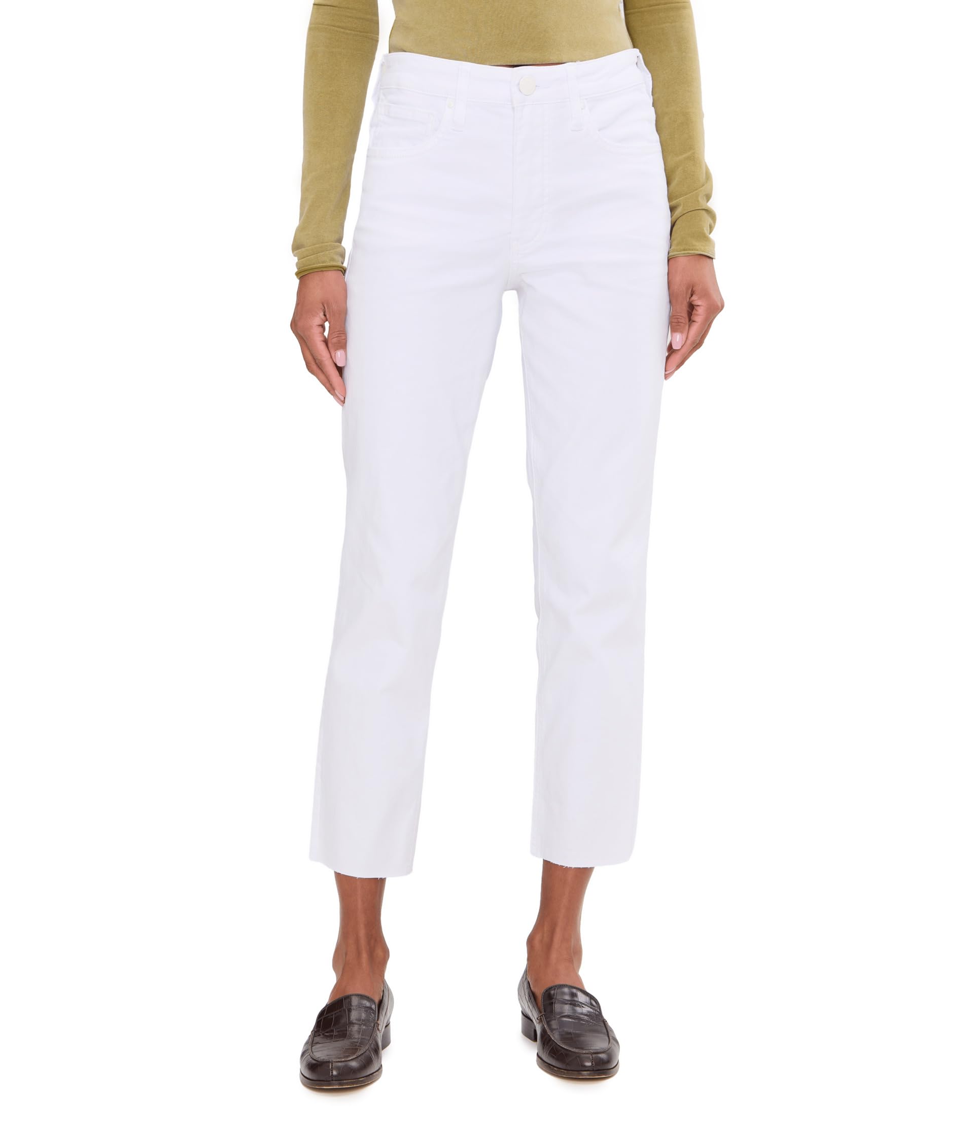 Rachael High-Rise Fab Ab Mom Raw Hem in Optic White